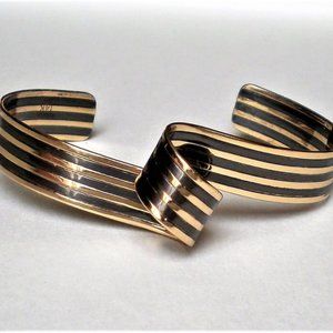 Designer Paul Morelli 14K Gold Oxidized Sterling Striped Twist Cuff Bracelet